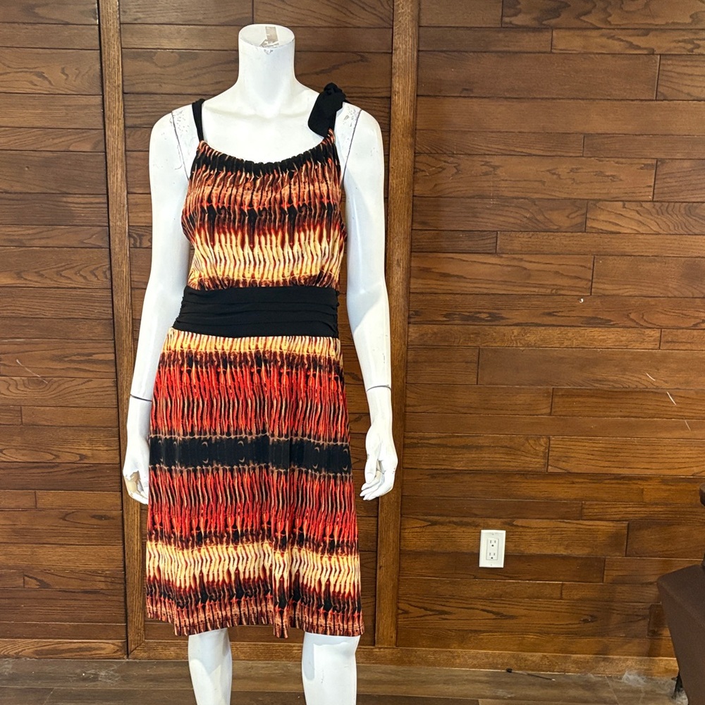 Ricki's Black Red & Orange Tie-Dye Waistband Midi Dress